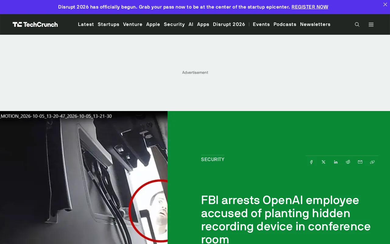 OpenAI Employee Arrested by FBI for Allegedly Installing Bugging Device in Meeting Room