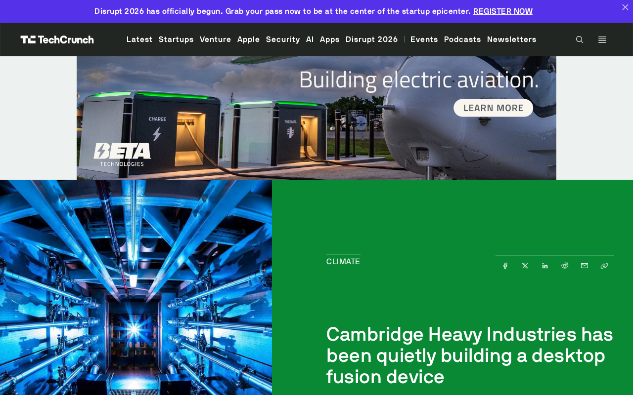 Cambridge Heavy Industries Secretly Develops Desktop-Scale Nuclear Fusion Device
