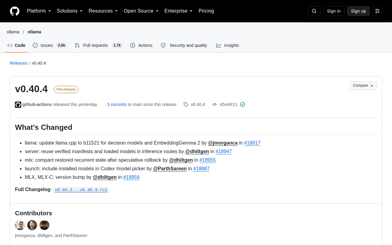 Ollama v0.40.4 预发布:llama.cpp 升级与 MLX 优化