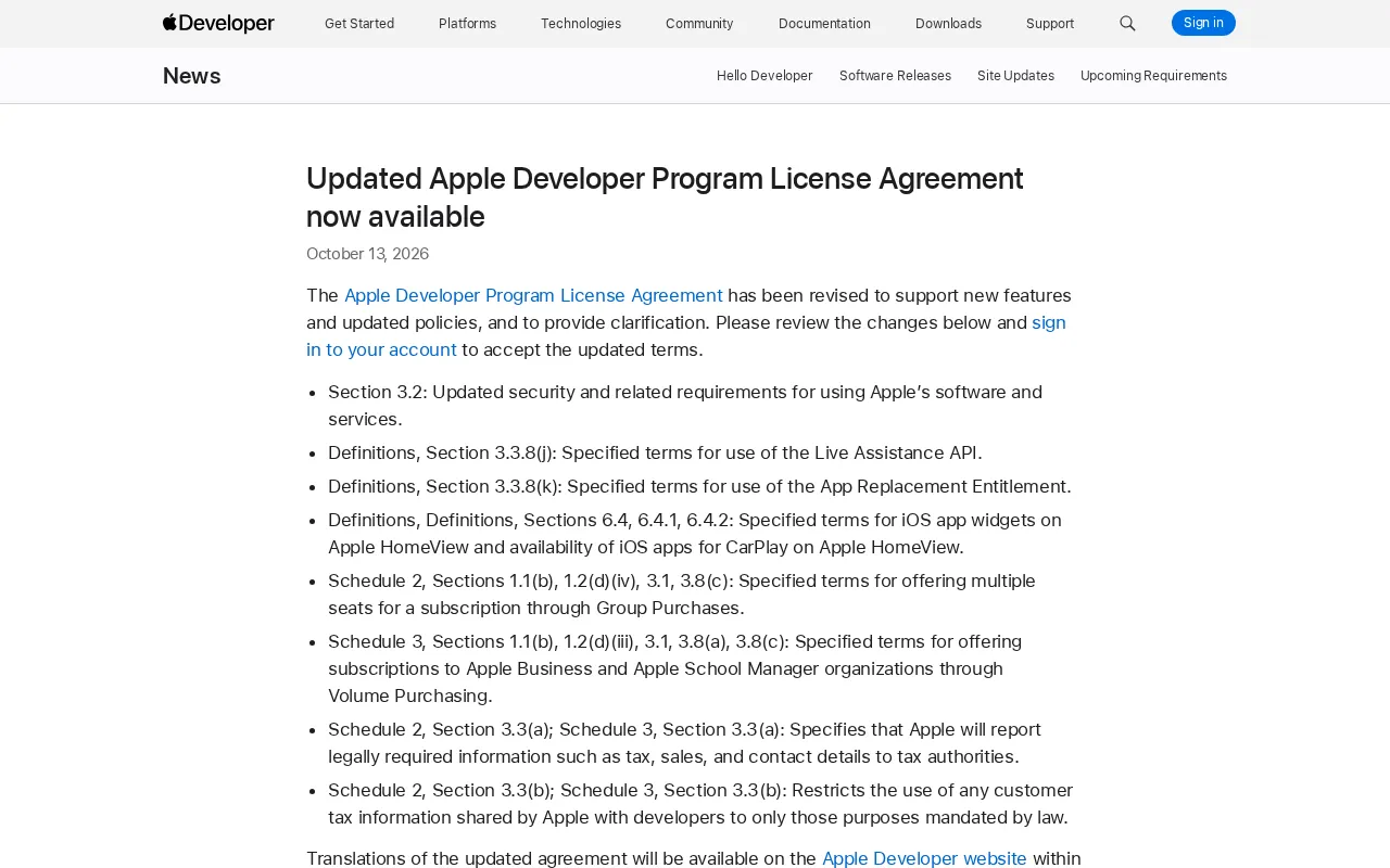 Apple Developer Agreement Update: Live Assistance API, HomeView, and Other New Clauses Explained