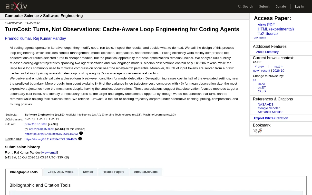 Turns, Not Observations: The True Cost Structure of Coding Agents and Cache Optimization