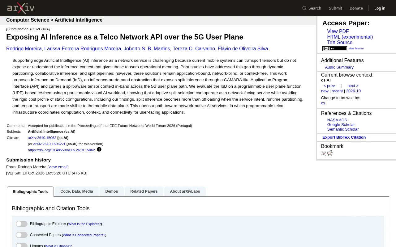 rss source: Exposing AI Inference as a Telco Network API over the 5G User Plane