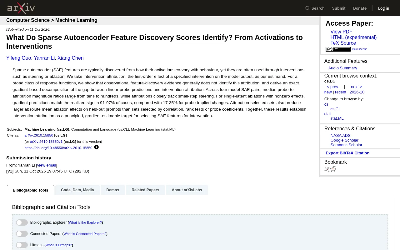 What Do Sparse Autoencoder Feature Discovery Scores Actually Identify? The Gap from Activations to Interventions