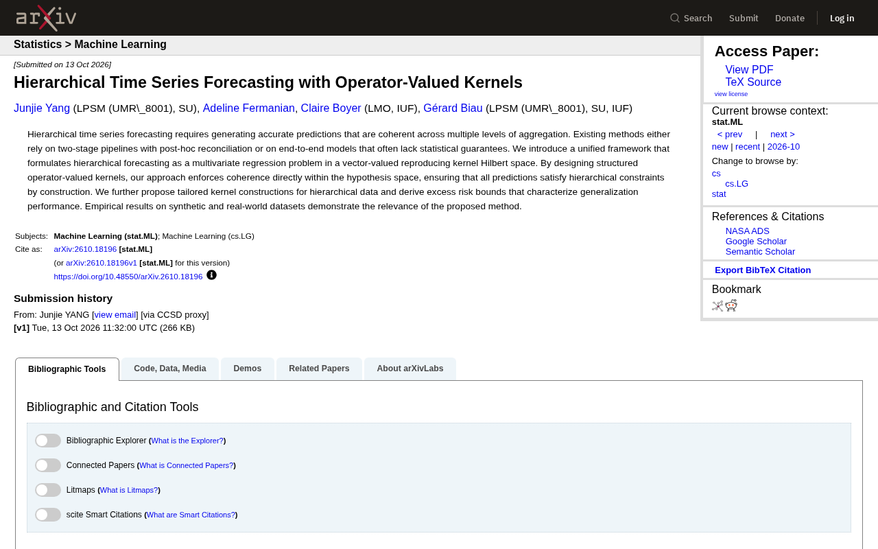 Operator-Valued Kernel Framework for Unified Hierarchical Time Series Forecasting