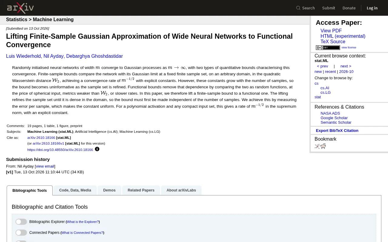 Finite-Sample Bounds for Wide Neural Network Gaussian Approximation Lifted to Functional Convergence