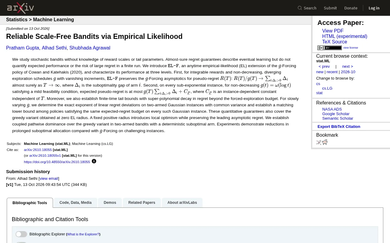 rss source: Reliable Scale-Free Bandits via Empirical Likelihood