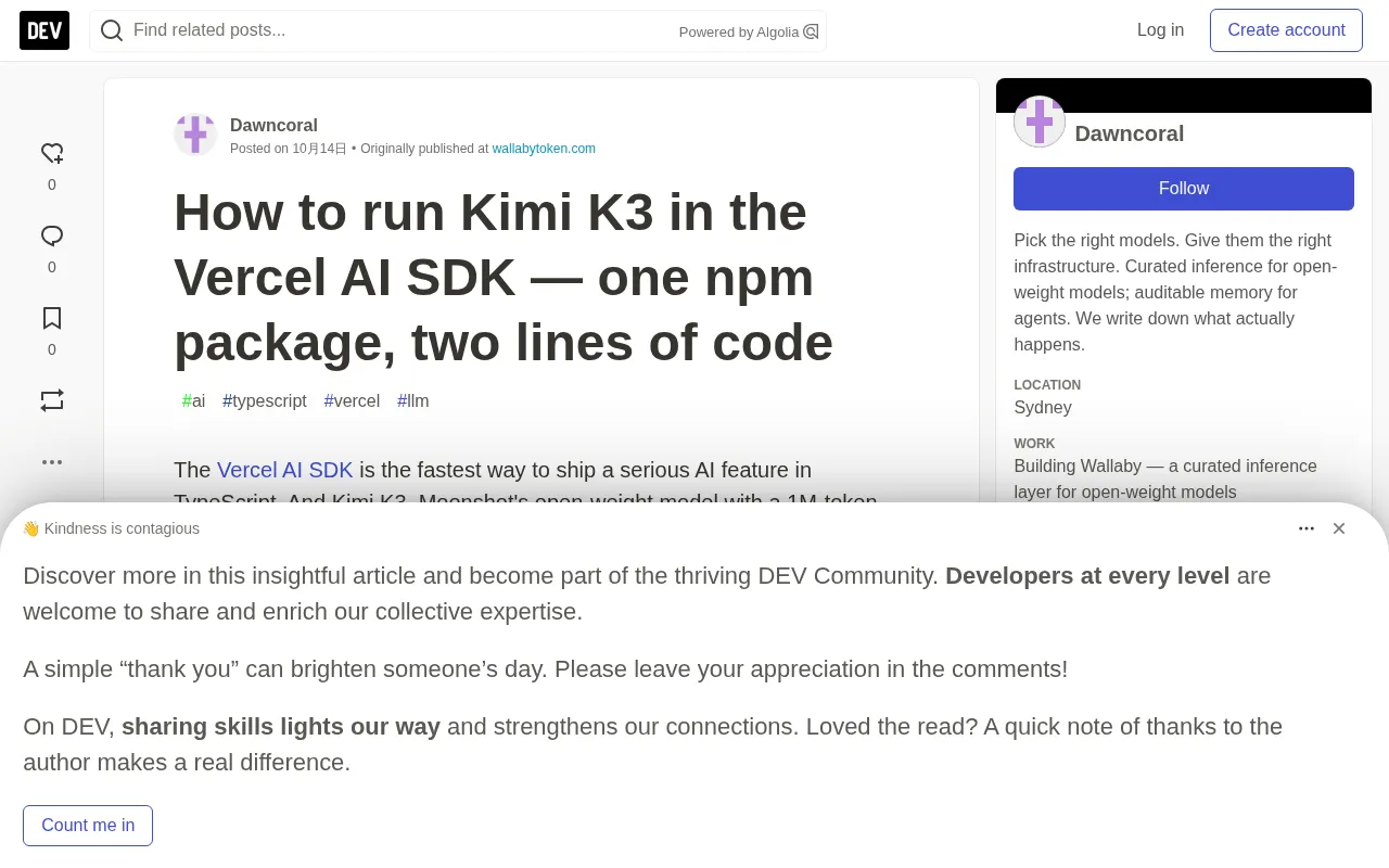 Kimi K3 in Vercel AI SDK: One npm Package, Two Lines of Code