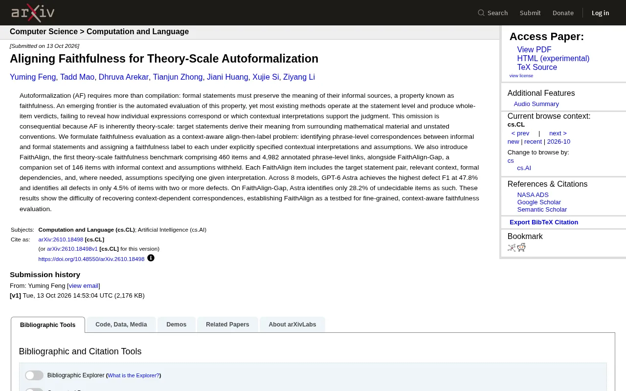 Faithfulness Alignment for Theory-Scale Autoformalization: Interpreting the FaithAlign Benchmark