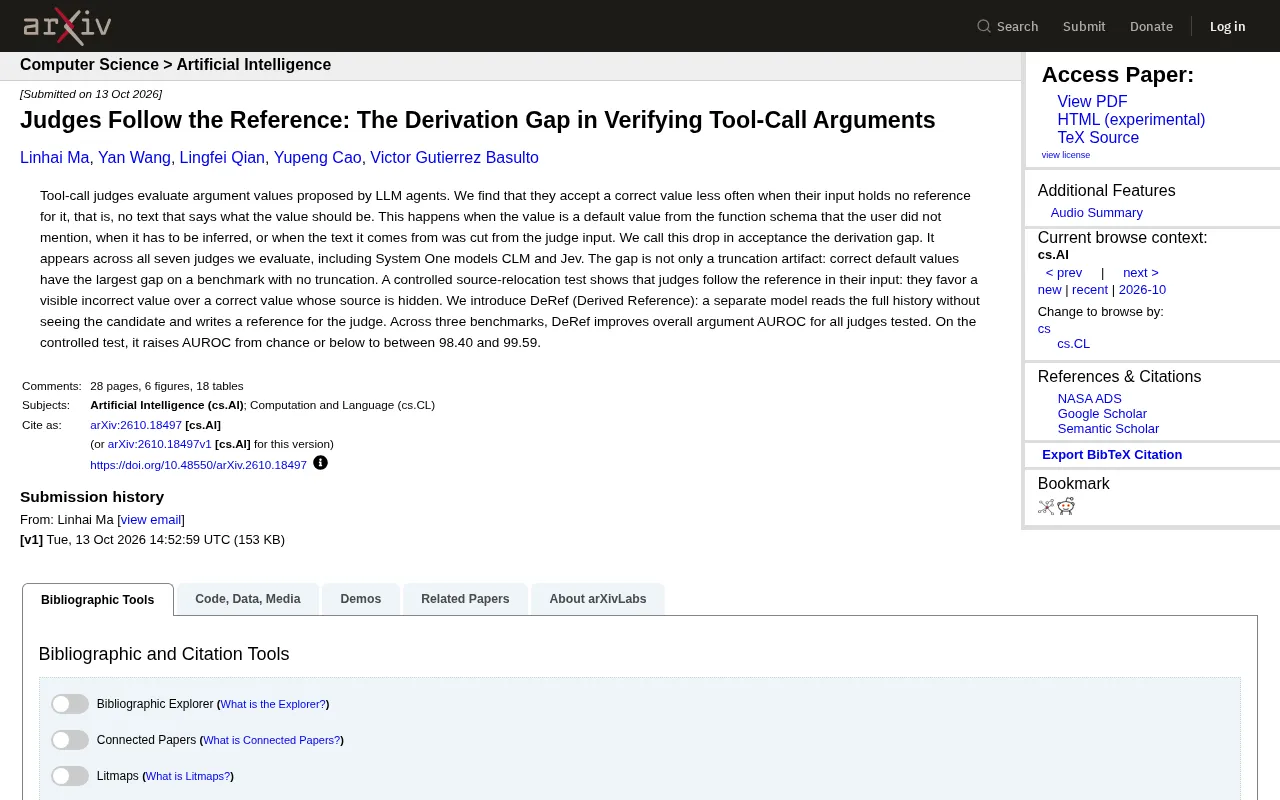 The Derivation Gap in LLM Tool-Call Judging: How DeRef Fixes It