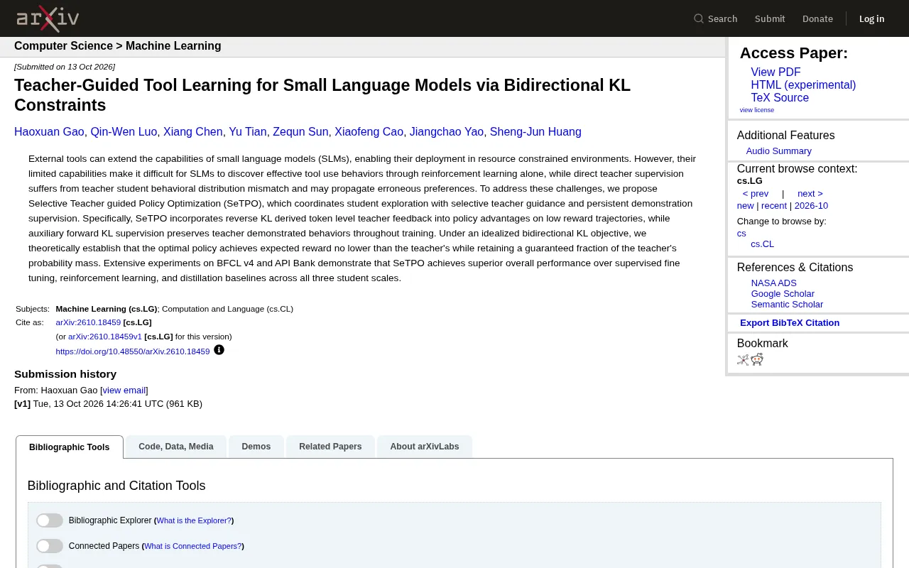 rss source: Teacher-Guided Tool Learning for Small Language Models via Bidirectional KL Constraints