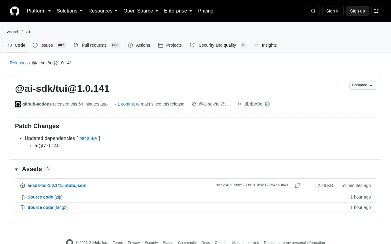 AI SDK TUI 1.0.141 Released: A Seemingly Uneventful Patch Update