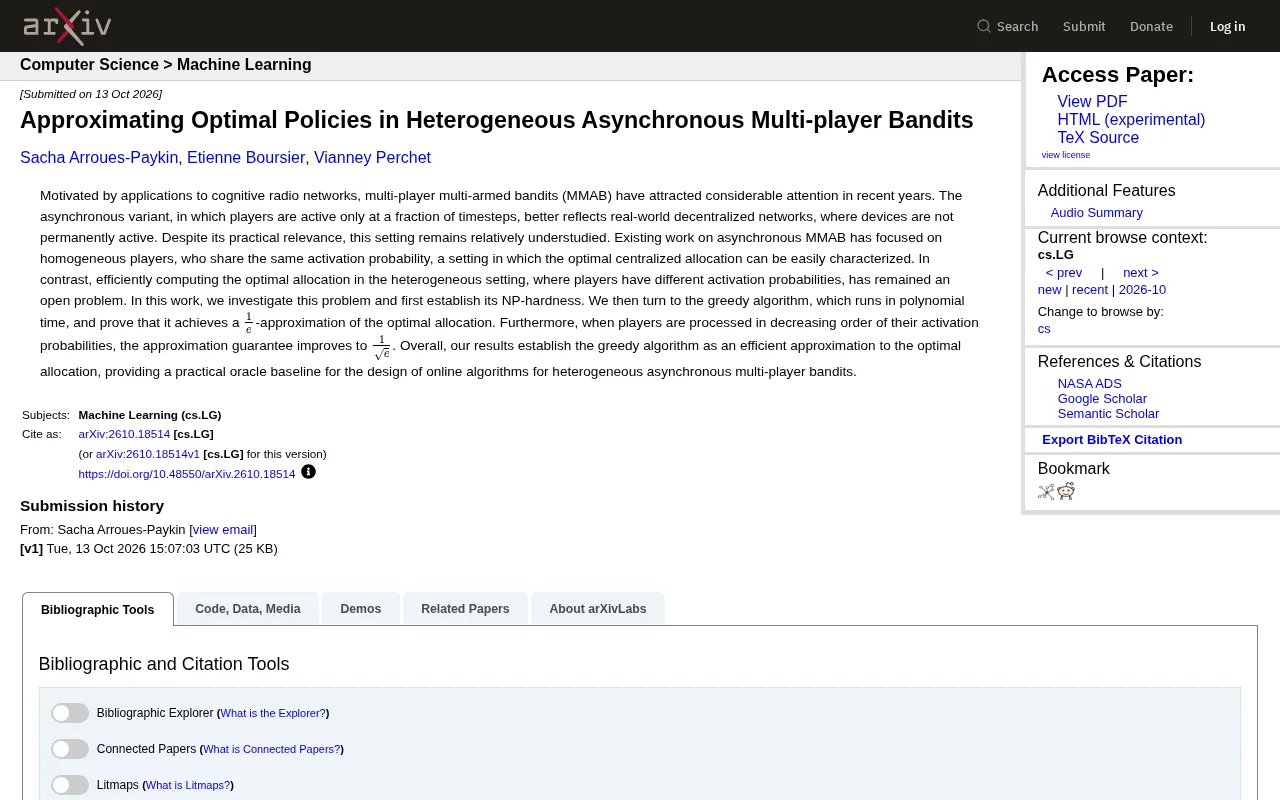 Illustration of the heterogeneous asynchronous multi-player bandit problem