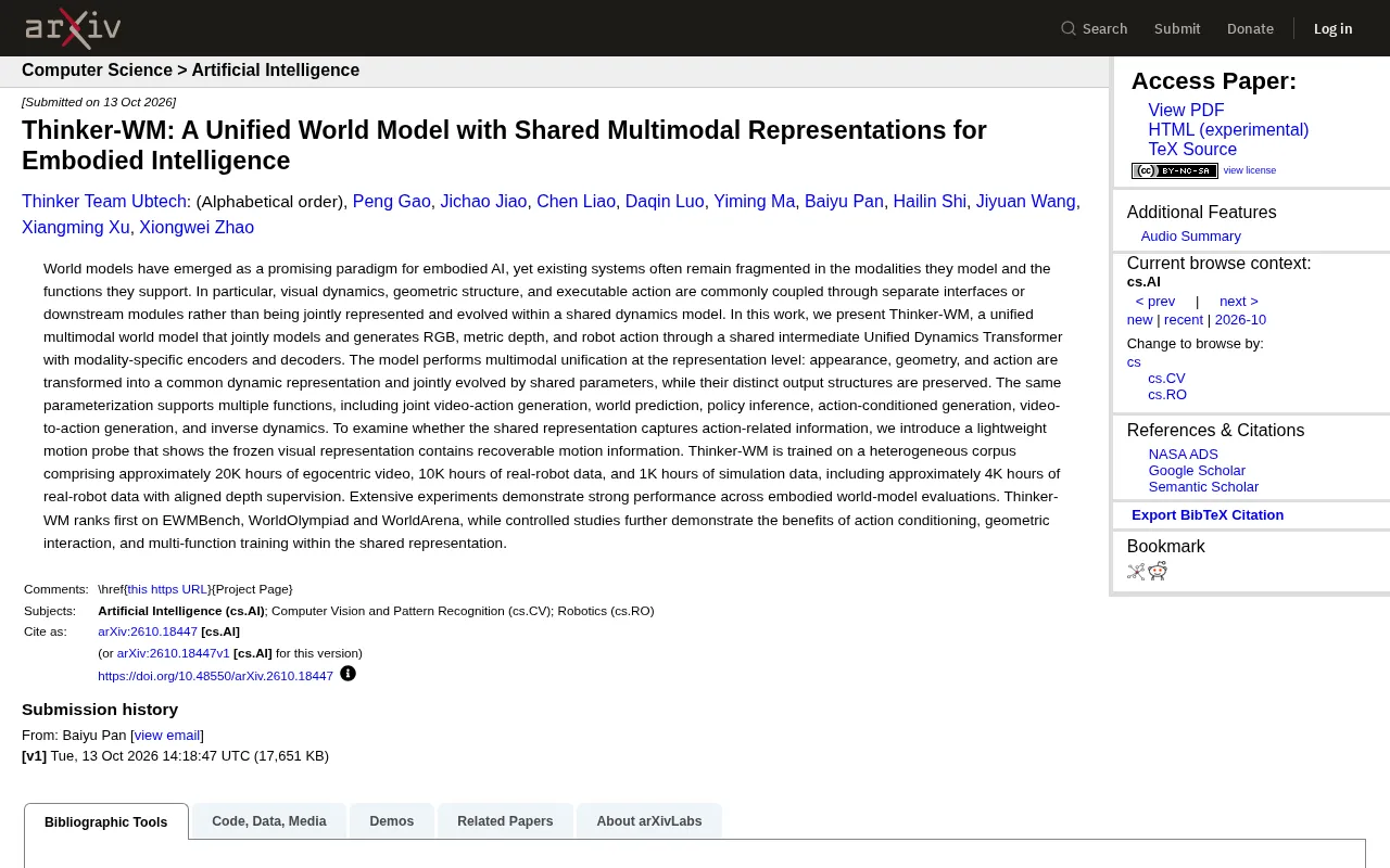 Thinker-WM: A Unified World Model with Shared Multimodal Representations