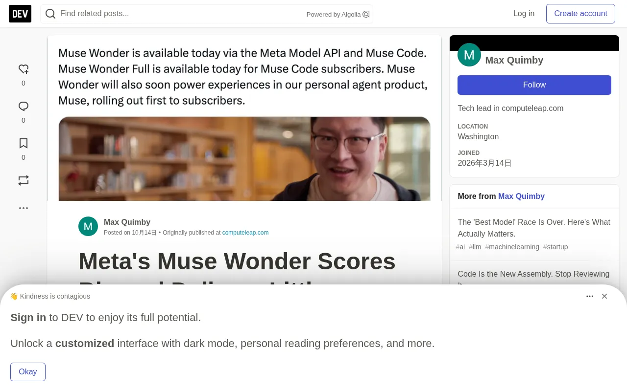 Meta Muse Wonder Nears the Top of the Benchmarks — So Why Does the Market Only Give It 1%?