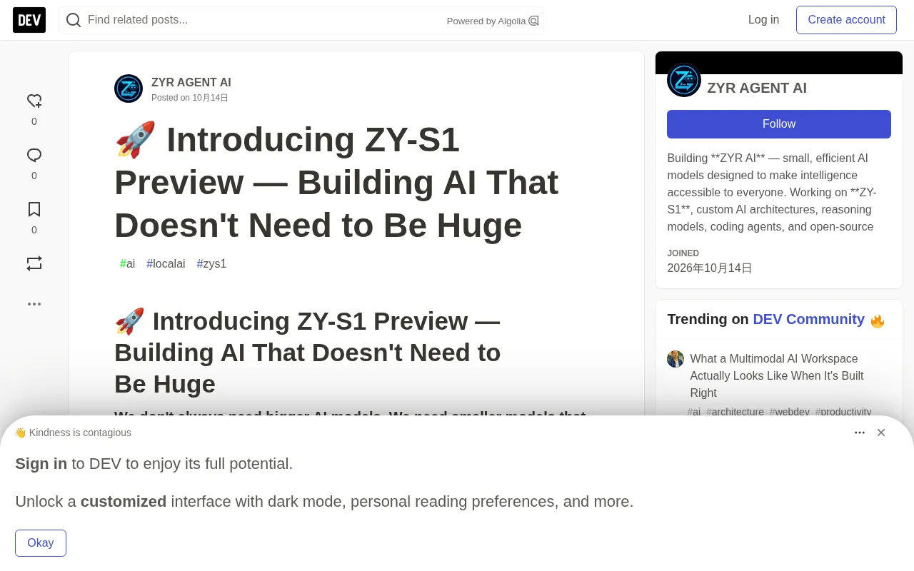 ZY-S1 Preview Released: A 1.18B-Parameter Small Model Explores Localized AI