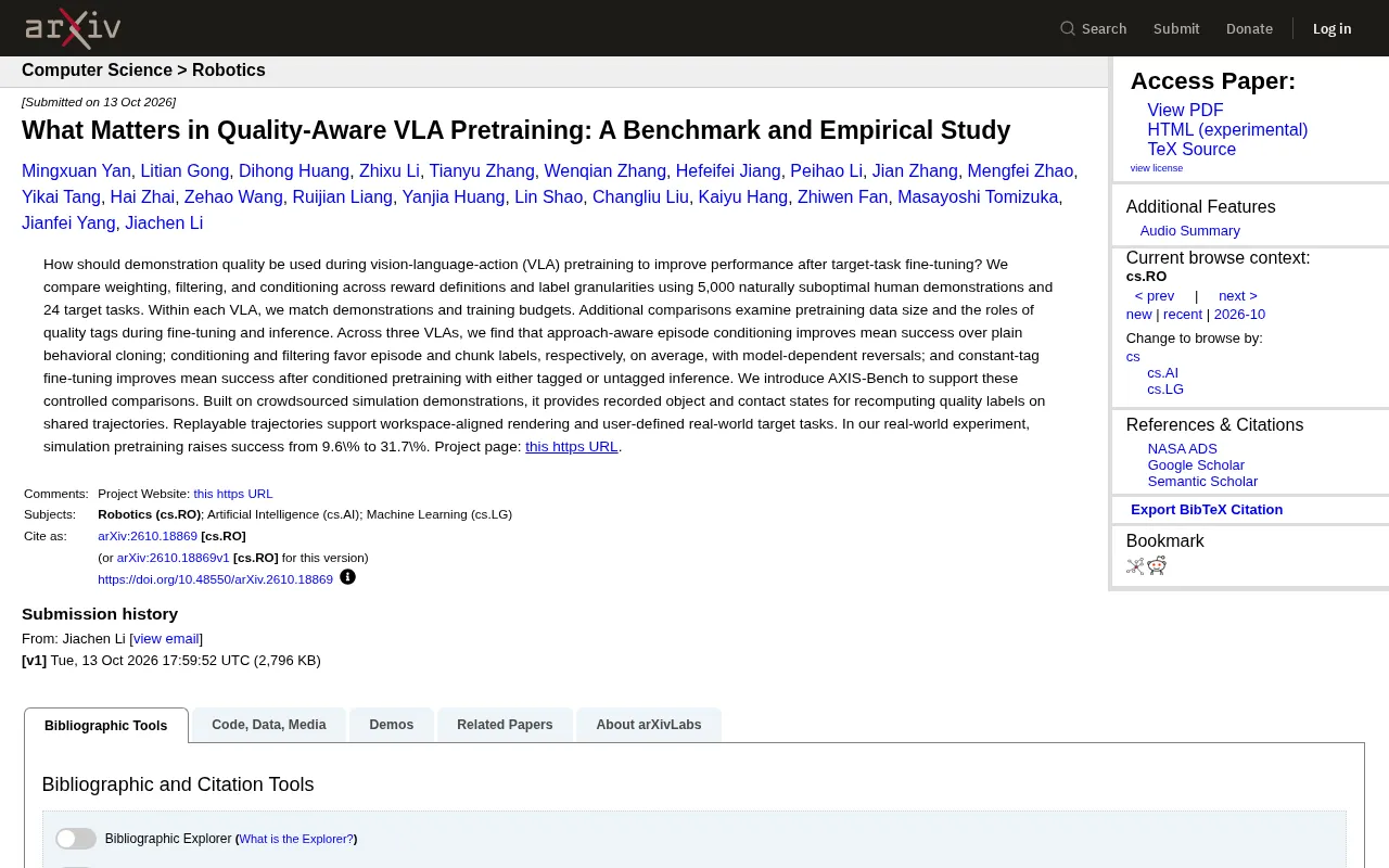 How Should Demonstration Quality Be Used in VLA Pretraining? AXIS-Bench Provides Empirical Answers