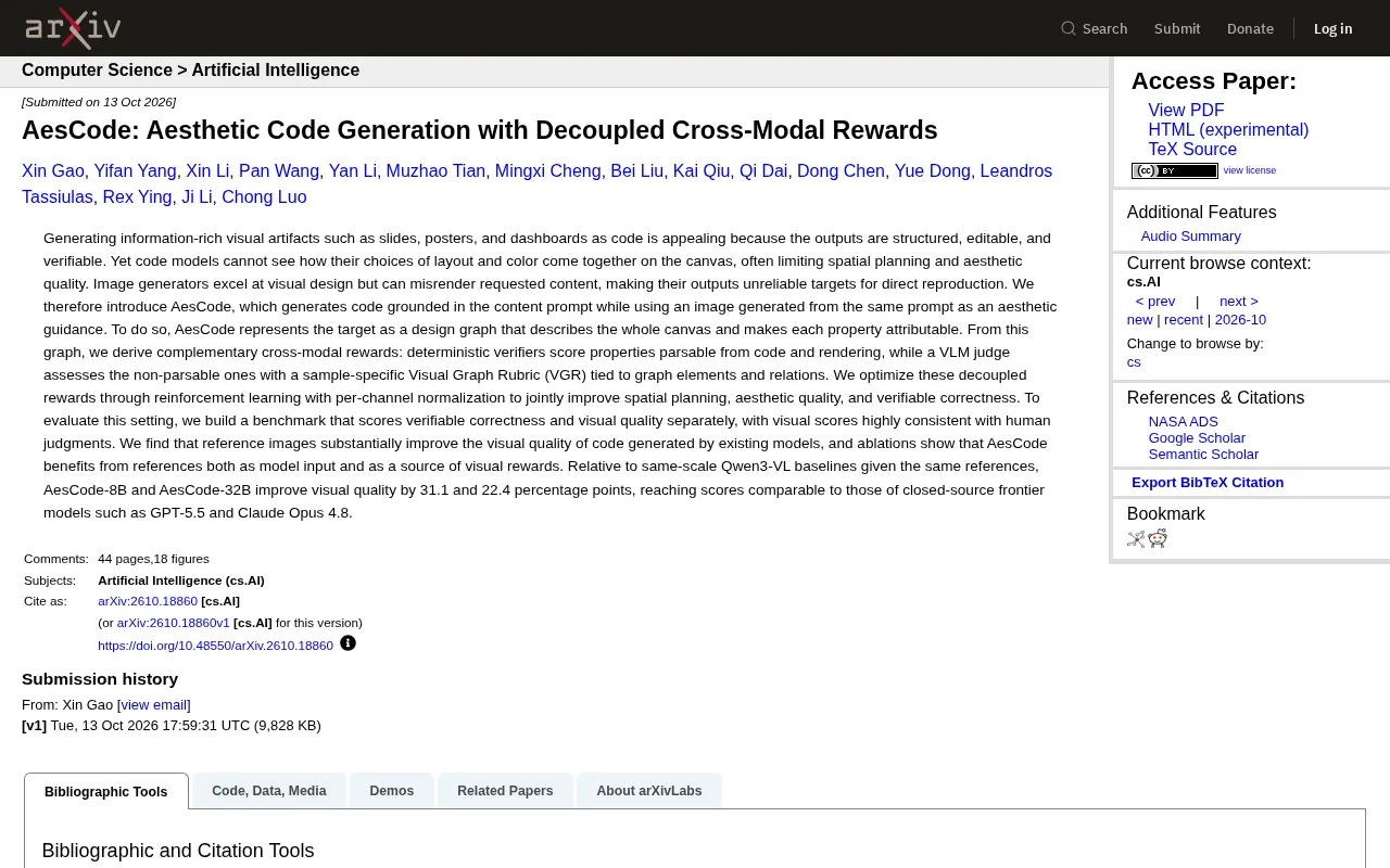 AesCode: A New Paradigm for Aesthetic Code Generation with Decoupled Cross-Modal Rewards