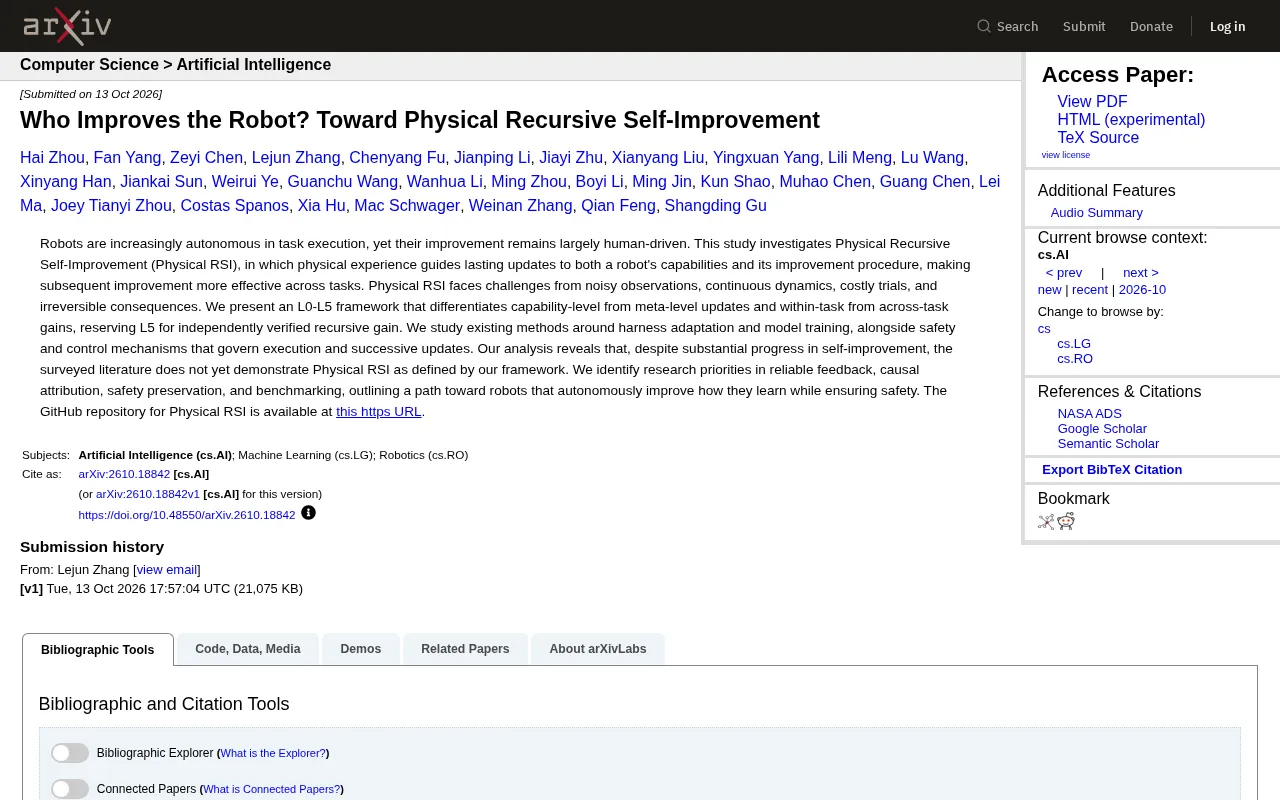 Can Robots Self-Evolve? The Physical RSI Framework Offers an L0-L5 Taxonomy