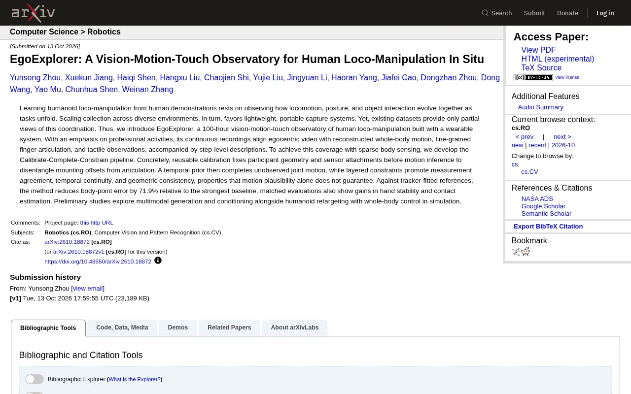 EgoExplorer: A 100-Hour Vision-Motion-Tactile Dataset to Advance Humanoid Robot Learning