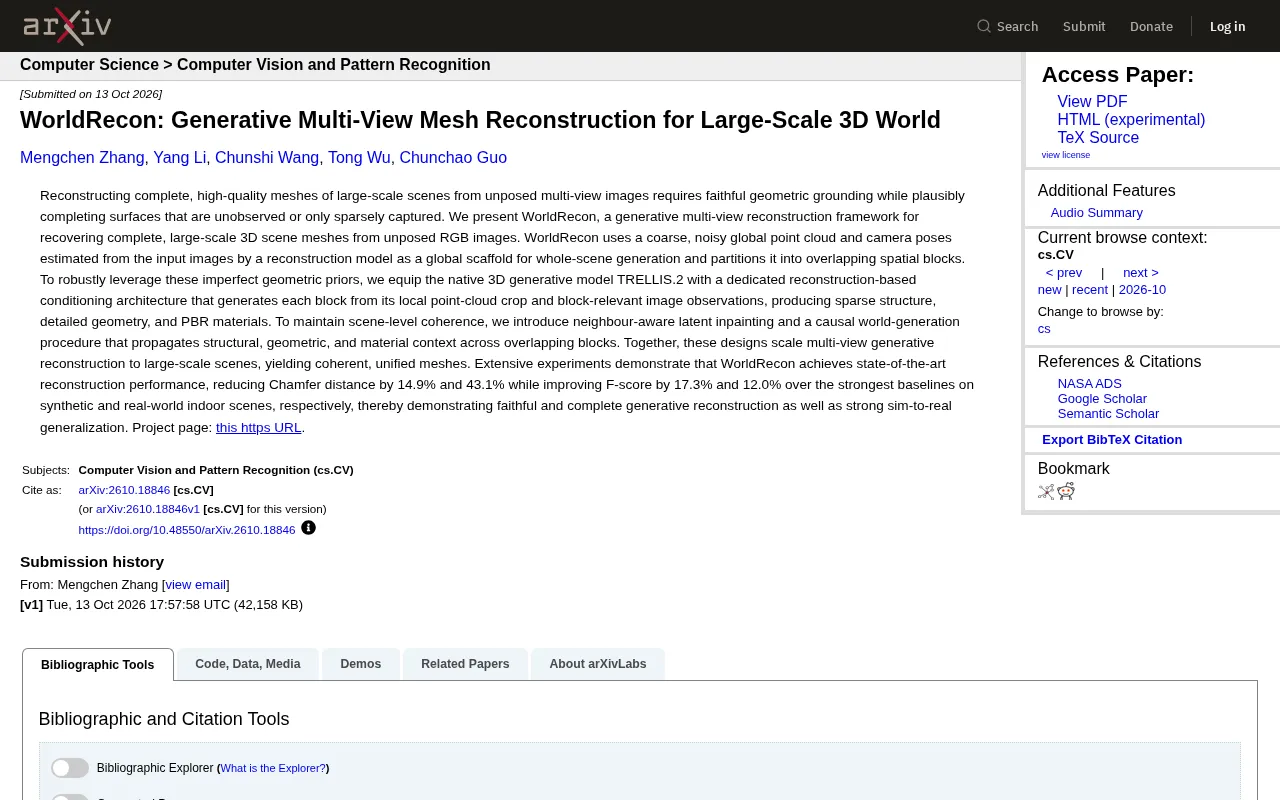 Overview of WorldRecon multi-view mesh reconstruction results