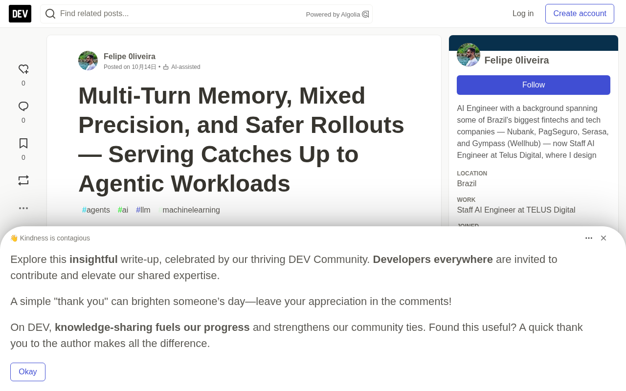 Multi-Turn Memory, Mixed Precision, and Safer Rollouts: How Serving Is Catching Up to Agentic Workloads