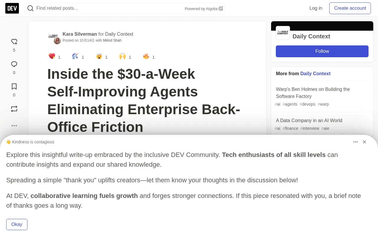 30 Dollars a Week: How a Self-Improving Agent Raised Enterprise Back-Office Accuracy from 41% to 91%