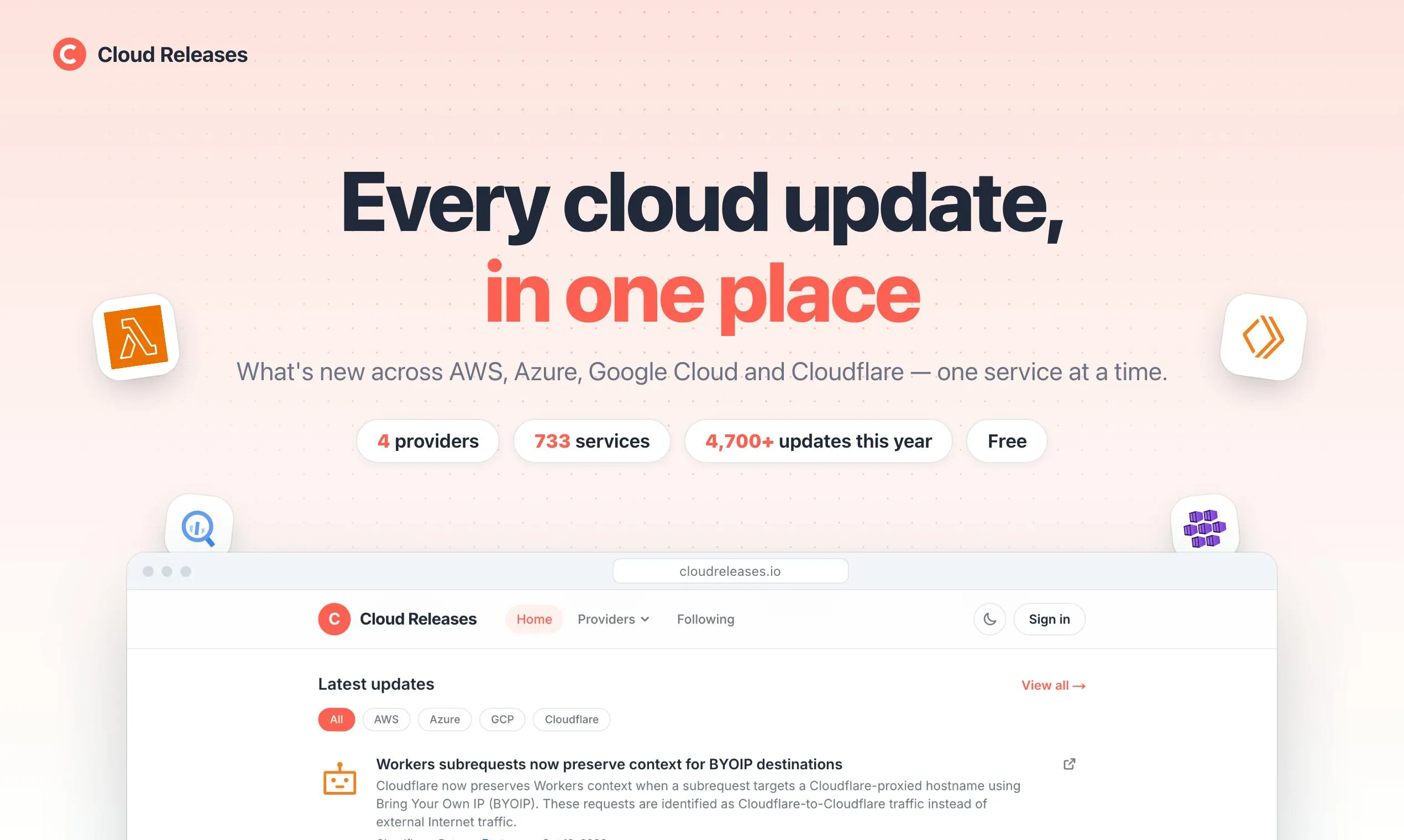 Cloud Releases: A Unified Feed Aggregating AWS, Azure, GCP, and Cloudflare Updates