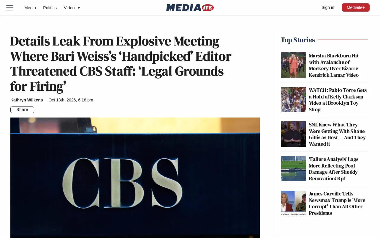 CBS Editorial Meeting Controversy: Weiss's Close Ally Accused of Threatening Staff