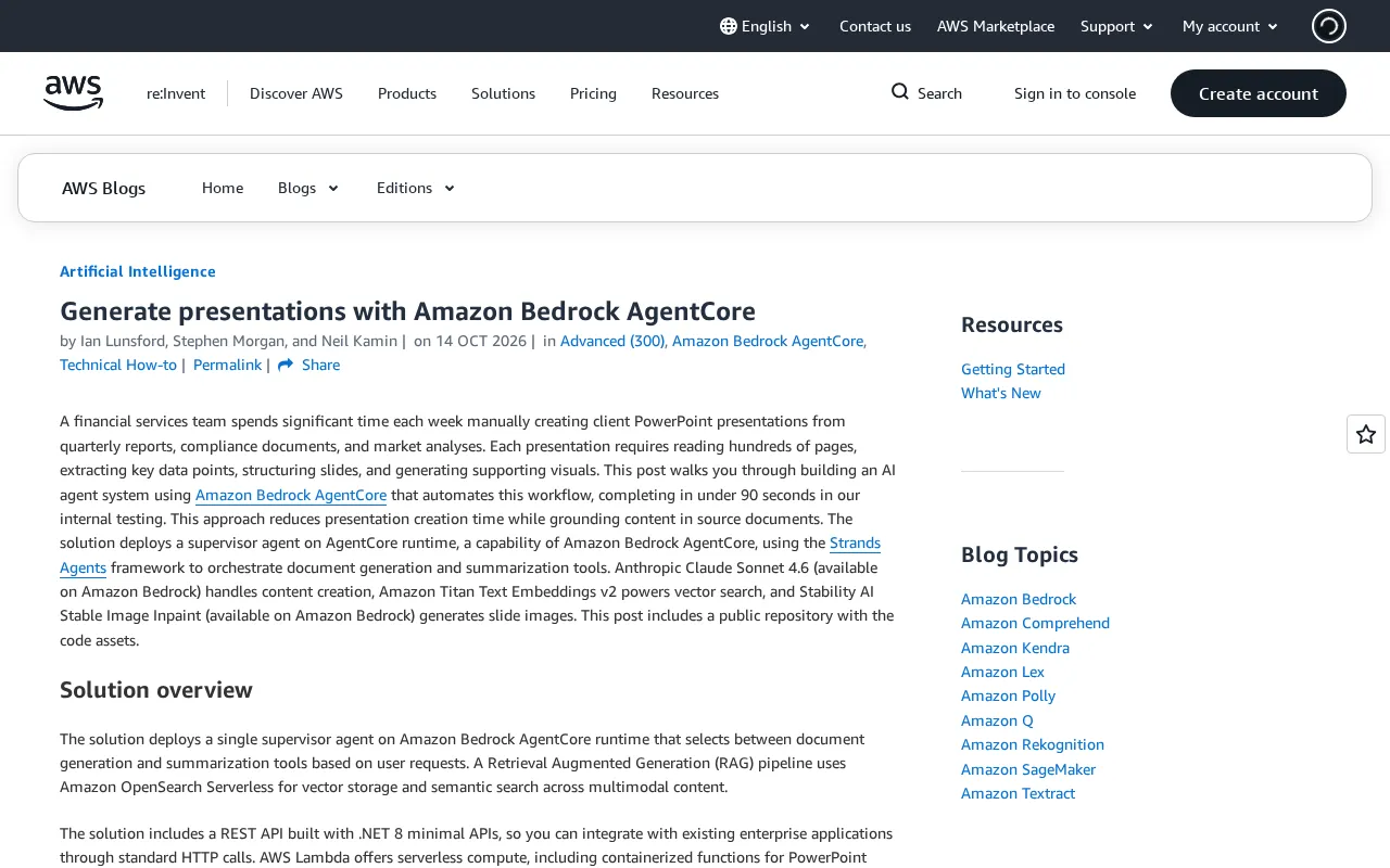 Automatically Generating Presentations with Amazon Bedrock AgentCore
