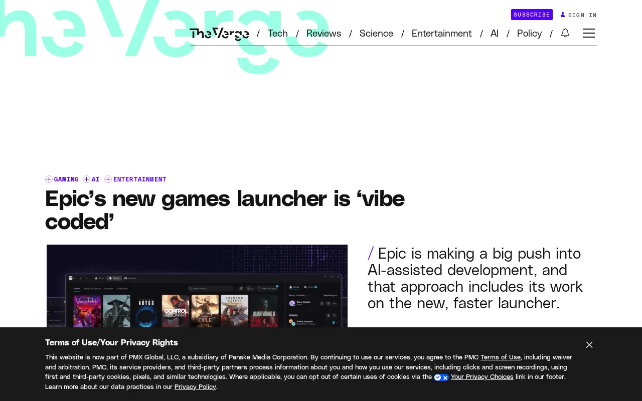 Screenshot of Epic Games launcher overhaul announcement source