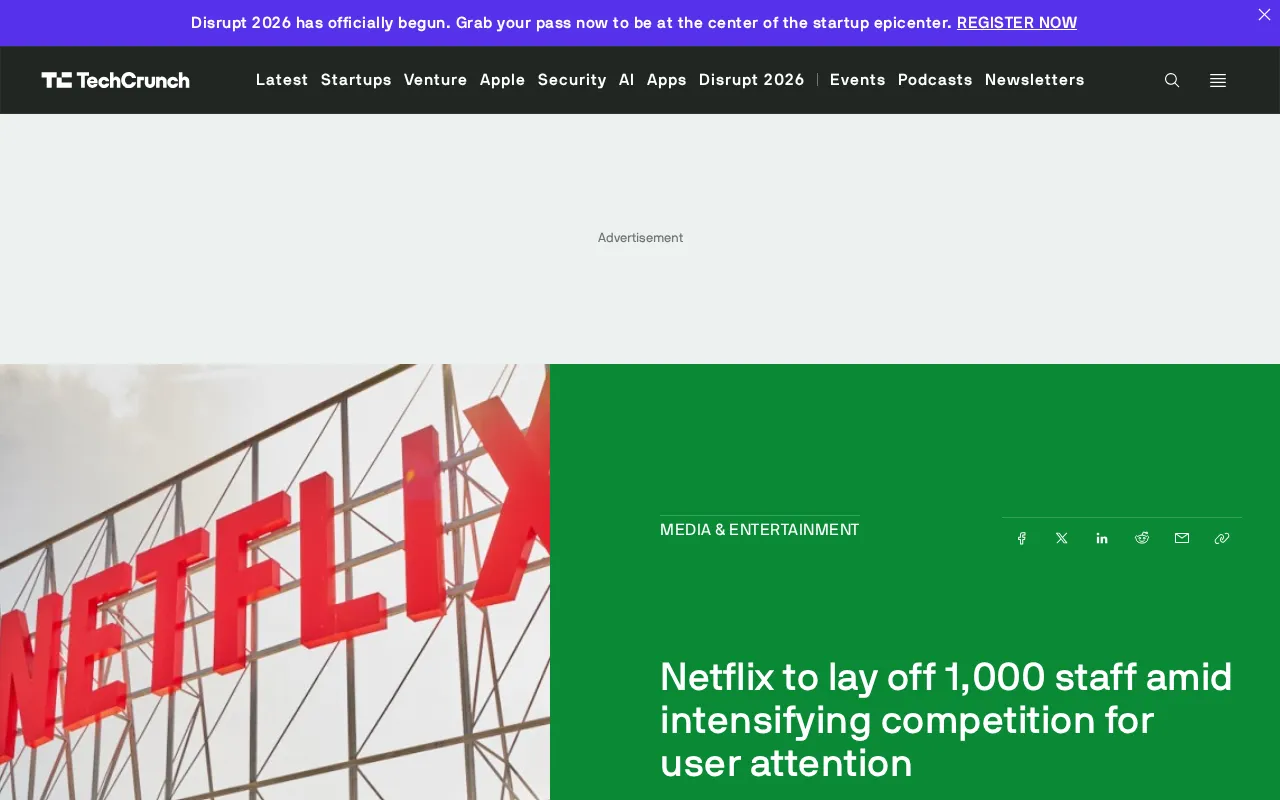 Netflix裁员千人:流媒体注意力争夺战升级