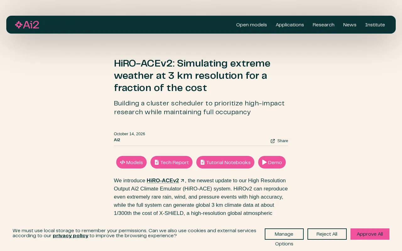 HiRO-ACEv2:3公里分辨率极端天气模拟成本降至1/300