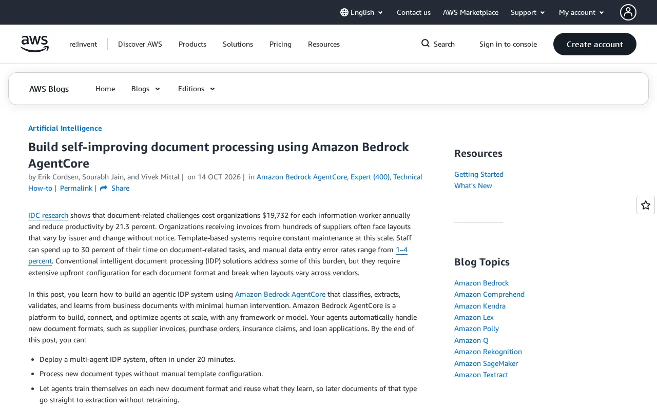 Building a Self-Improving Document Processing Agent with Bedrock AgentCore