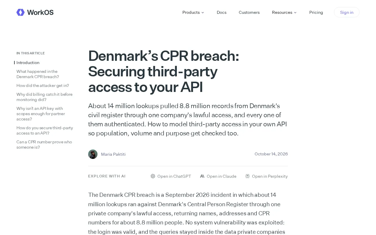 Denmark CPR Data Breach: How Should Third-Party API Access Security Be Designed?