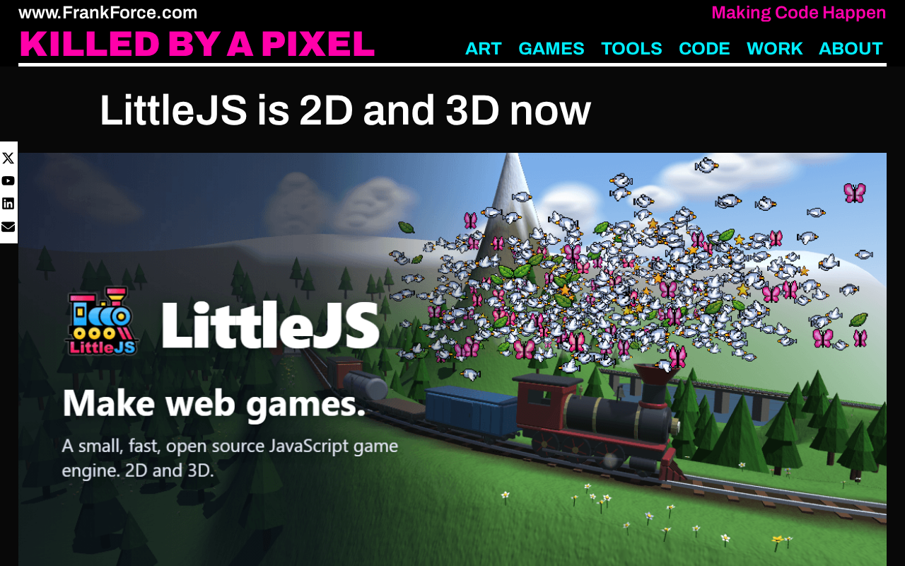 LittleJS 引擎再进化:轻量级 JavaScript 游戏框架正式支持 2D 与 3D