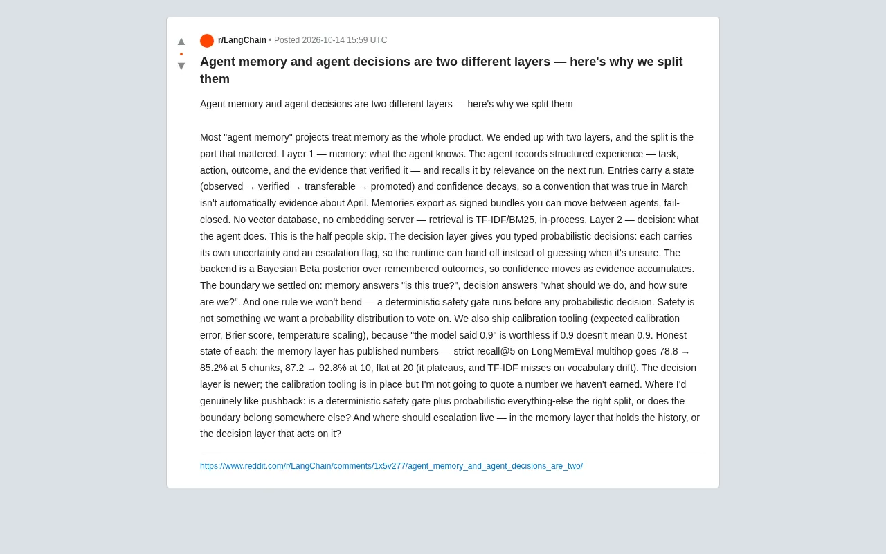Layering Agent Memory and Decision-Making: Why Split Them Apart?