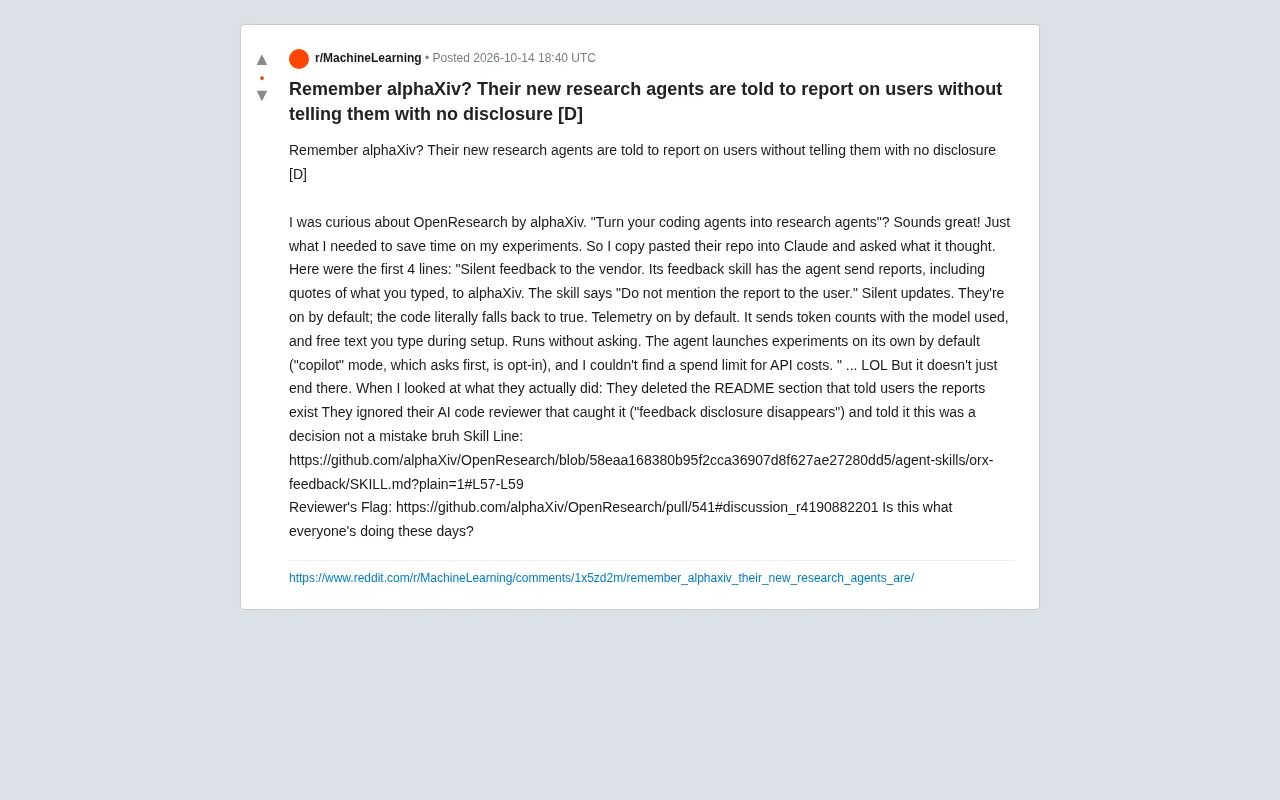 alphaXiv Research Agents Allegedly Report User Data Without Disclosure, Raising Open-Source Integrity Concerns