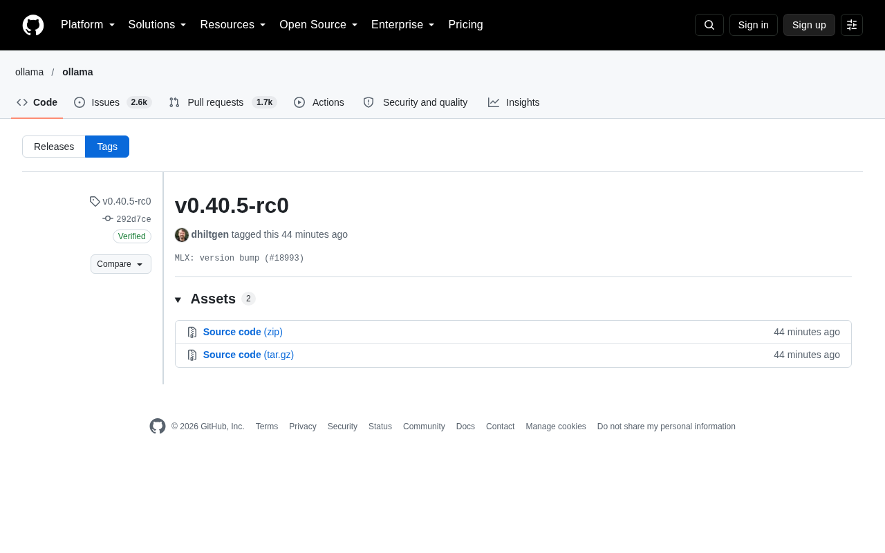 Ollama v0.40.5-rc0 发布:MLX 版本升级