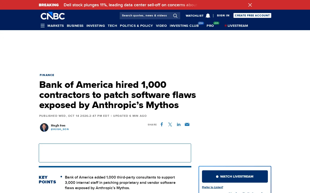 Bank of America Hires 1,000 Contractors to Patch Software Flaws Exposed by Mythos