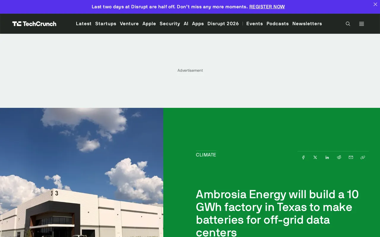 Ambrosia Energy to Build 10 GWh Battery Factory in Texas to Power Off-Grid Data Centers