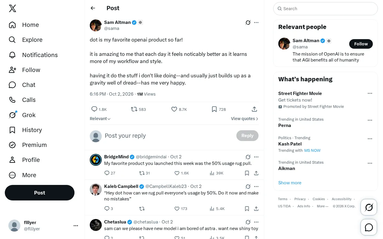 Twitter user shares dot experience
