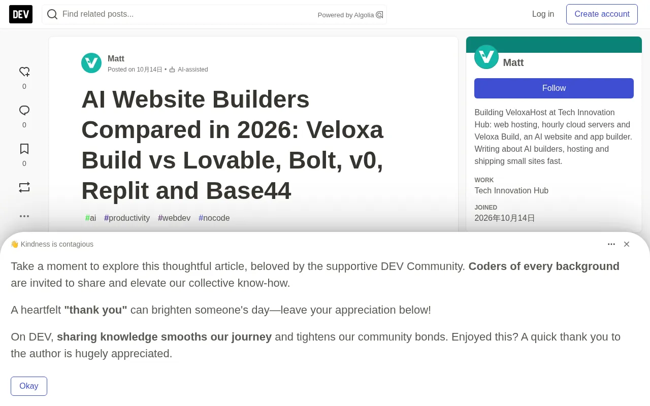 2026 AI Website Builders Compared: Veloxa Build vs Lovable, Bolt, v0, Replit, and Base44