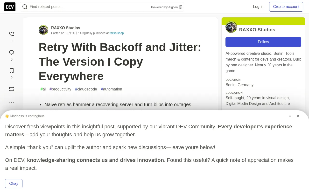 Retry Mechanisms in Practice: Exponential Backoff + Jitter, Avoiding Retry Avalanches with One Line of Code