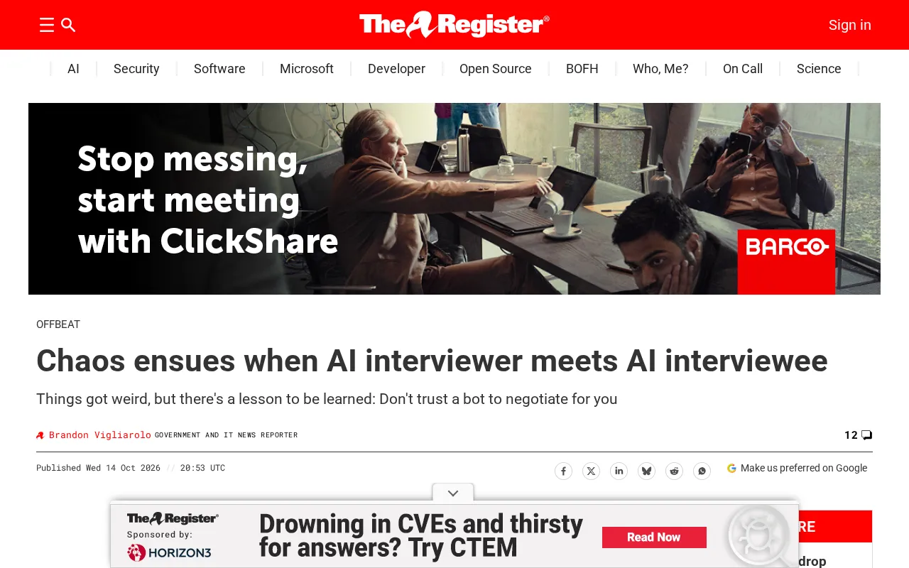 When AI Interviewer Meets AI Job Candidate: Lessons from an Absurd Interview