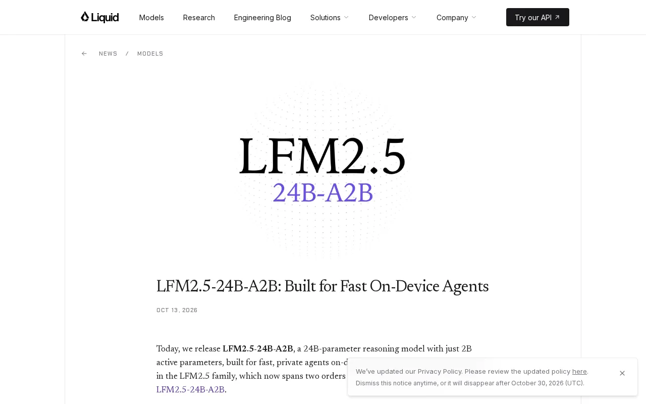 LFM2.5-24B-A2B: A Fast Model Built for On-Device Agents
