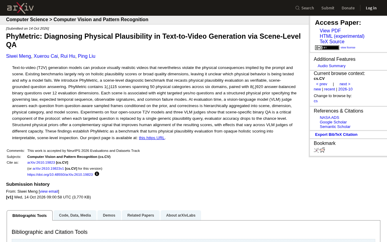PhyMetric: Diagnosing Text-to-Video Physical Plausibility with Scene-Level QA