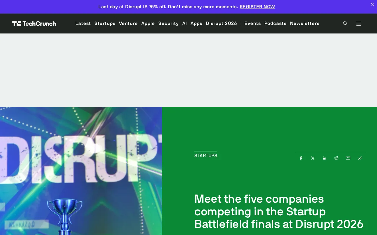 Disrupt 2026创业战场决赛:五家AI初创公司盘点