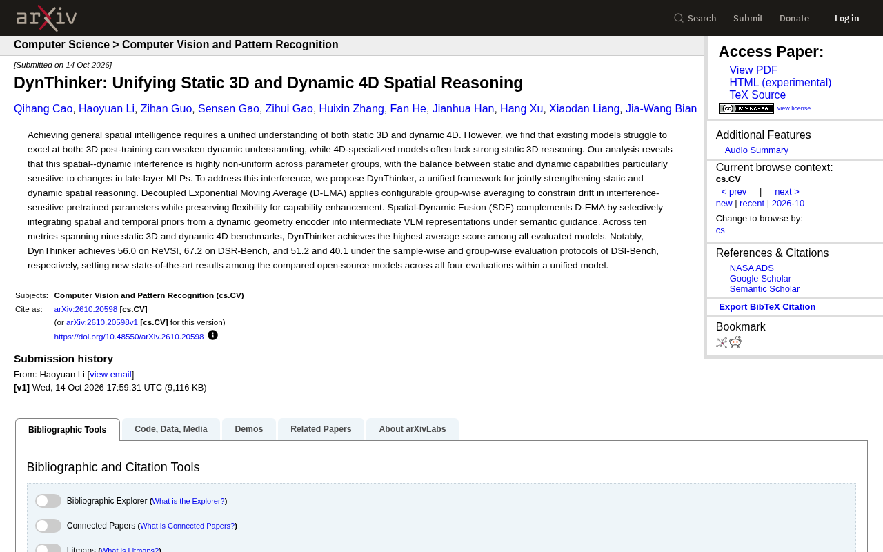 DynThinker:统一静态3D与动态4D空间推理