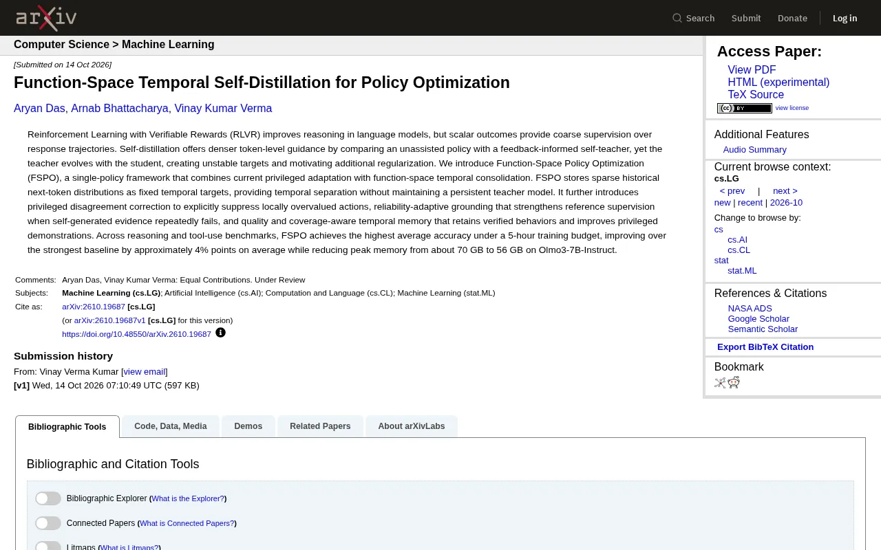 FSPO: Function-Space Temporal Self-Distillation for More Stable and Efficient Policy Optimization