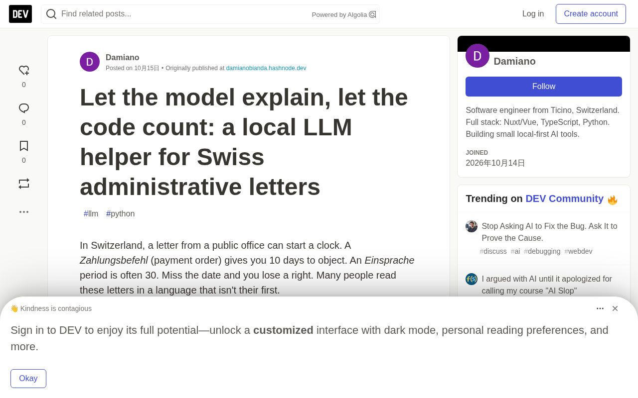 Code Counts the Facts, the Model Explains: A Local LLM for Swiss Administrative Letters